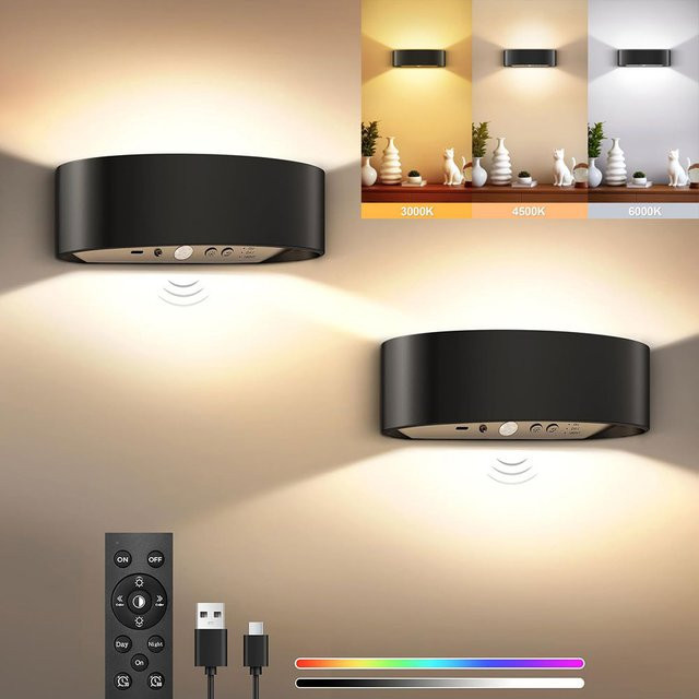 2er-Set UMEXUS LED-Wandleuchten mit Fernbedienung, dimmbare RGB-Wandlampen, kabellos und wiederaufladbar für die Up-Down-Wandmontage - Bild 1