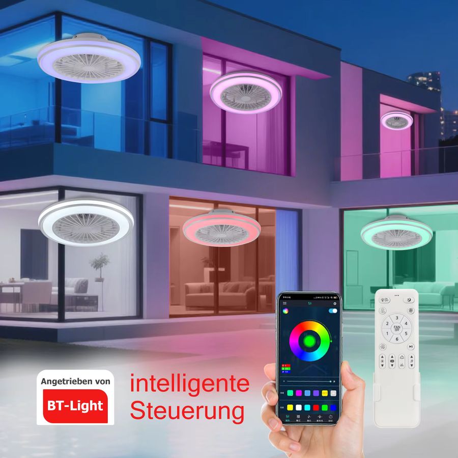 Oyajia 2-in-1 Deckenventilator mit integrierter LED-Lampe, RGB-Farbwechsel, Musikfunktion und Fernbedienung, stufenlos dimmbarer Kronleuchter - Bild 2