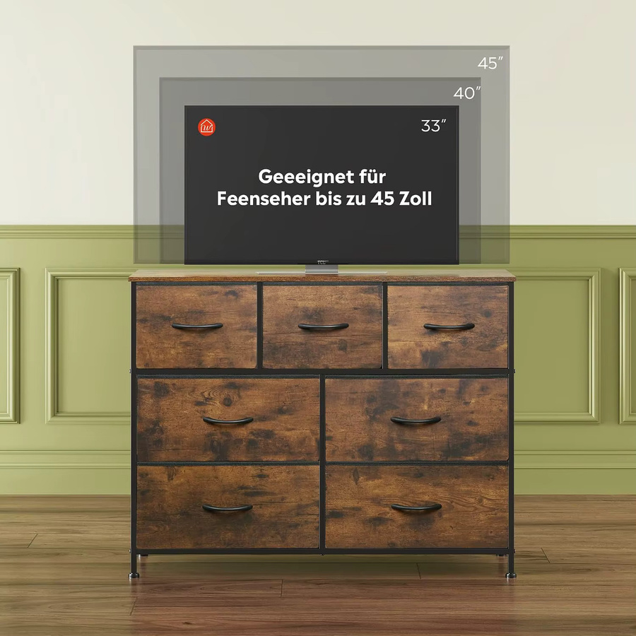 WLIVE Aufbewahrungsschrank mit 7 Stoffschubladen und stabilem Stahlrahmen, Kommode für Schlafzimmer oder Wohnzimmer, Weiß/Braun - Bild 3