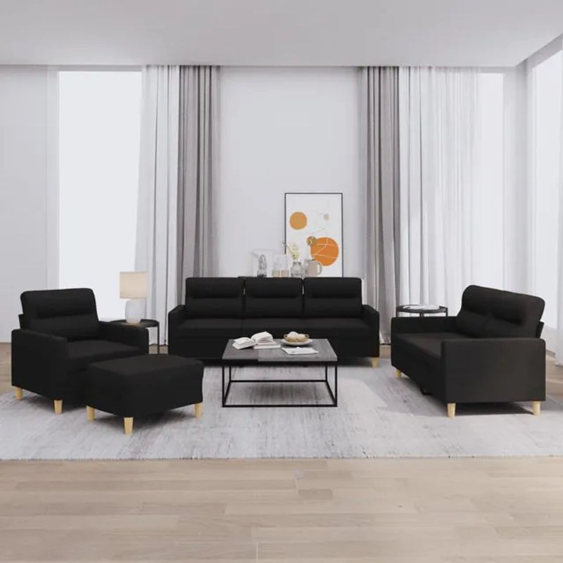 Vidaxl 4-teiliges Lounge-Set mit Stoffbezug in Schwarz für moderne Loungemöbel - Bild 1