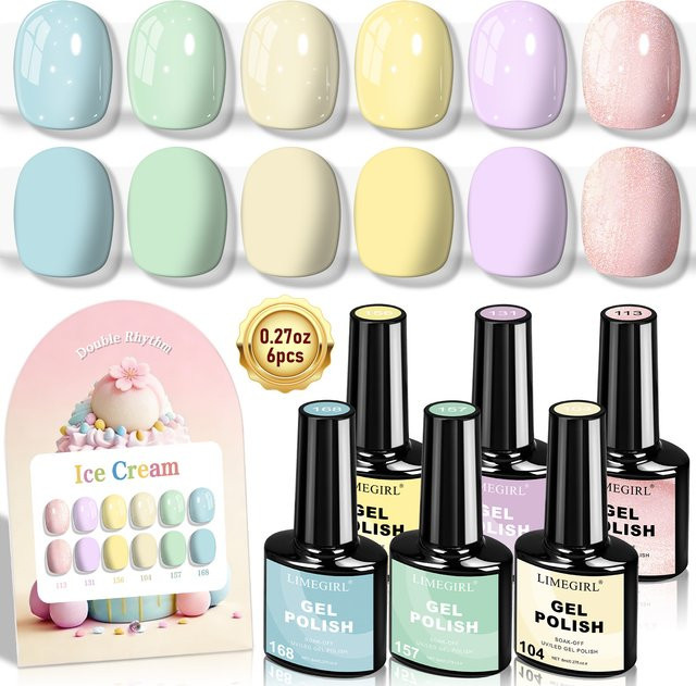 LIMEGIRL Gel-Nagellack Set, Eiscreme-Farbe, Glänzend, 6 Stück - Bild 1