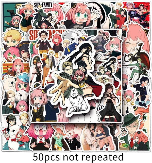 50 Stück Spy x Family Anime Aufkleber Set mit Anya, Yor und Loid Forger für Laptop und Tagebuch, Mehrfarbig - Bild 1
