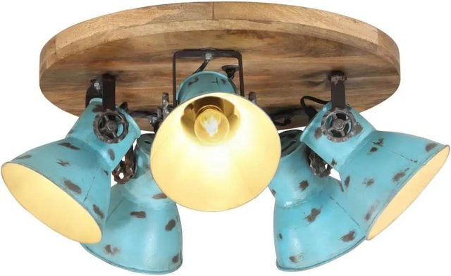 vidaXL Deckenleuchte im Industrial Style aus Eisen und Mango-Massivholz in Blau, B/T/H: 50 x 50 x 25 cm, E27, 25 W - Bild 1