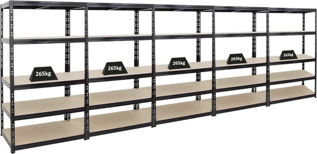 PROREGAL Schwerlastregal Tiger 5er Set, Schwarz, 5 Ebenen, H x B x T: 180 x 100 x 60 cm - Bild 1