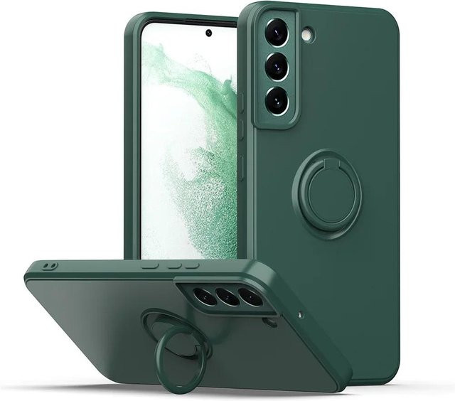 Samsung Handyhülle aus Flüssigsilikon mit Ring-Handyhalter für Galaxy S23 S24 Ultra Plus S22 S21 FE S10 Plus A32 A52 A72 A71 in Grün - Bild 1