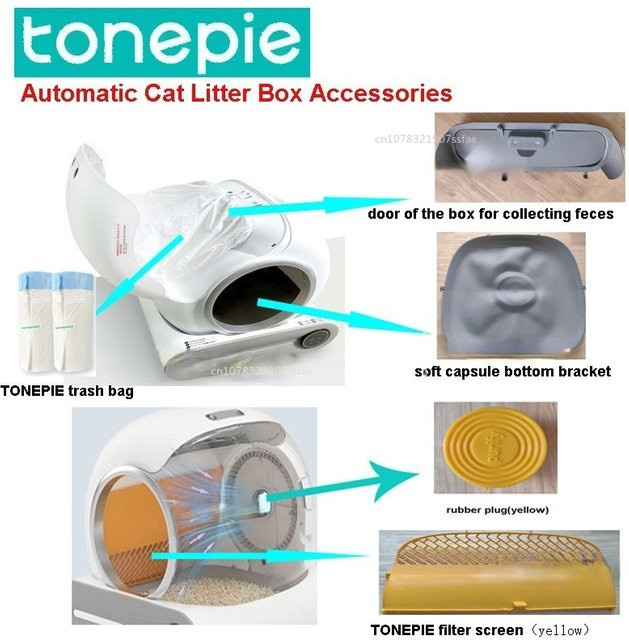 TONEPIE Zubehör für automatische Katzentoiletten mit Bodenkapsel, Lüftungsgitter, Filternetz und Müllbeutel - Bild 1