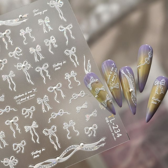 NAILFYOU Nagelkunst-Aufkleber, Silber, Perlen-Schleifenbänder - Bild 1