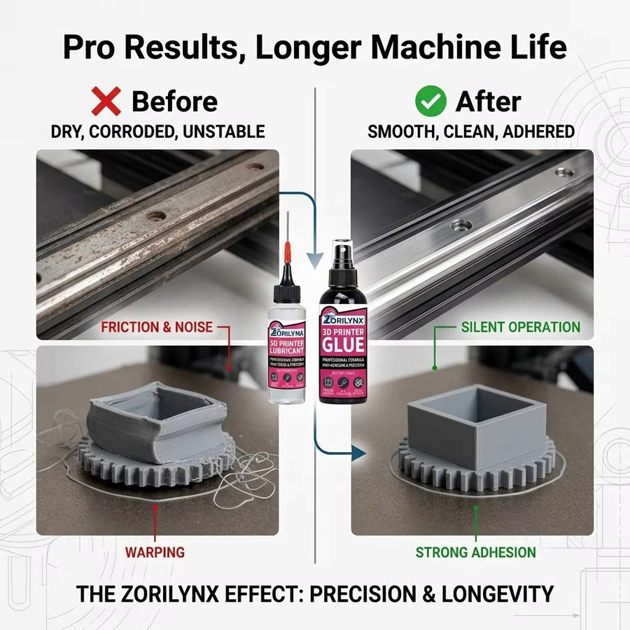 ZORILYNX 3D-Drucker Set mit Hochpräzisionsöl für Schienen und stark haftendem Bettkleber, 170 ml - Bild 2