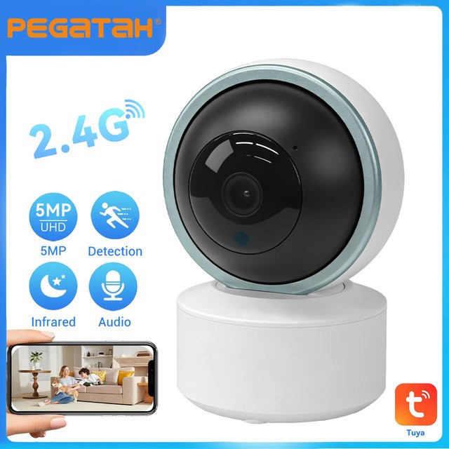 PEGATAH Tuya Smart Kamera 2K WLAN-Überwachungskamera mit Nachtsicht, 355 Grad Schwenk- und Neigefunktion sowie 2-Wege-Audio in Weiß - Bild 1