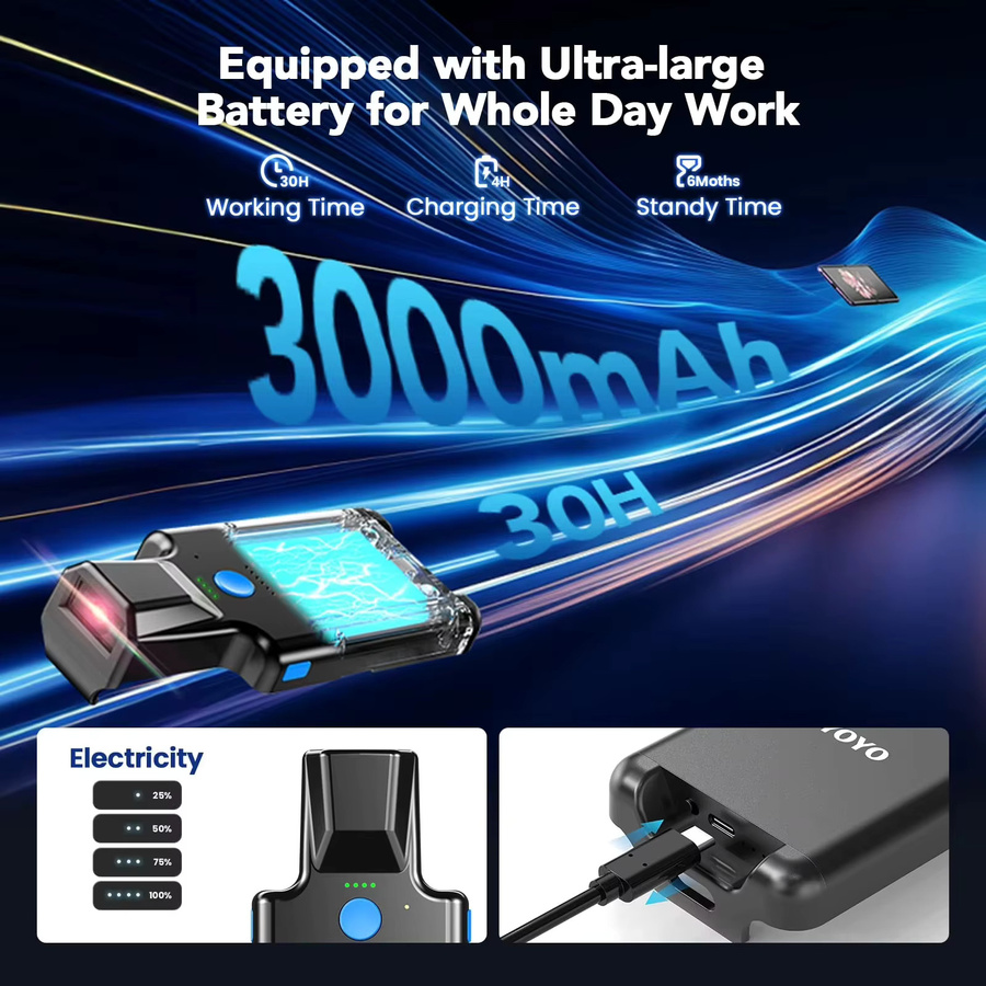 Eyoyo EY-036 Tragbarer Bluetooth QR-Code-Scanner mit Rückenclip, Kabelloser Handheld-Barcode-Leser für UPC, ISBN, PDF417 und Data Matrix, Kompatibel mit iOS, Android und Windows - Bild 6