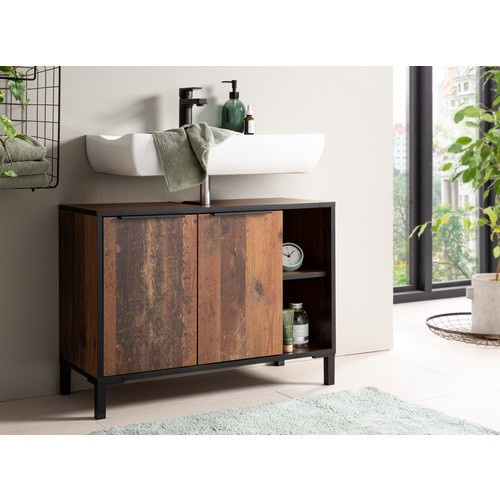 Schildmeyer Waschbeckenunterschrank Jaap in Old Wood Dunkelbraun B/T/H: 79,8 x 33,0 x 49,3 cm - Bild 3