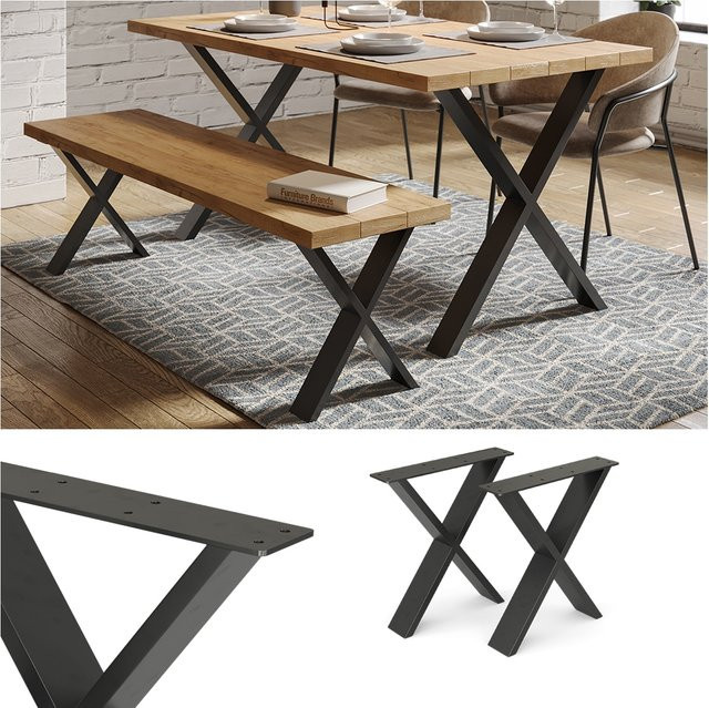 Vicco Loft Tischgestell X-Form aus Metall, pulverbeschichtet, Höhe: 42 cm - Bild 1