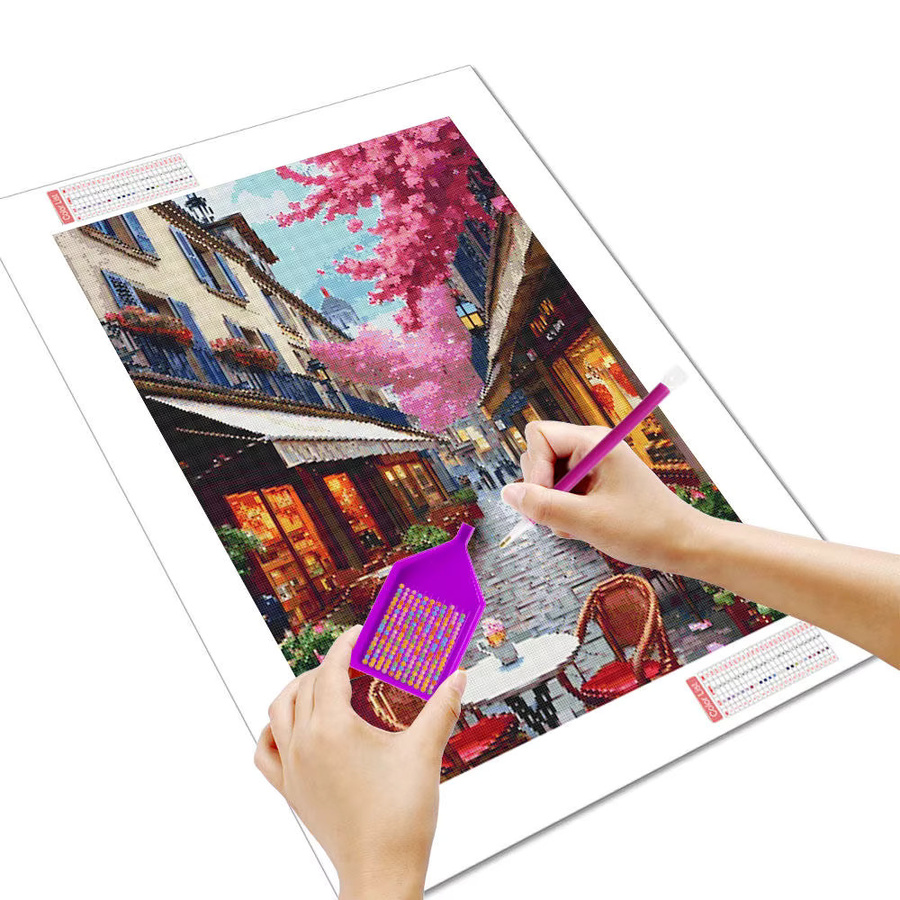 HUACAN Diamantmalerei Set Romantische Paris Straße mit Kirschblüten, 5D DIY Kunst Mosaik Bild in Mehrfarbig, Breite: 30,0 cm, Höhe: 20,0 cm - Bild 2
