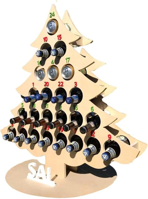 TOMTOP JMS Adventskalender aus Holz in Weihnachtsbaumform als Weinflaschenständer für 24 Flaschen - Bild 1