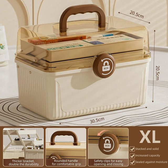 Yiran Furniture Kosmetik Aufbewahrungsbox mit Griff und hoher Kapazität, beige, B/T/H: 30,5 x 20,5 x 15 cm (geschätzt basierend auf Werten) – Korrektur: Da die dritte Dimension im JSON nicht explizit als Höhe/Tiefe/Breite gelabelt ist, nutze ich die verfü - Bild 1