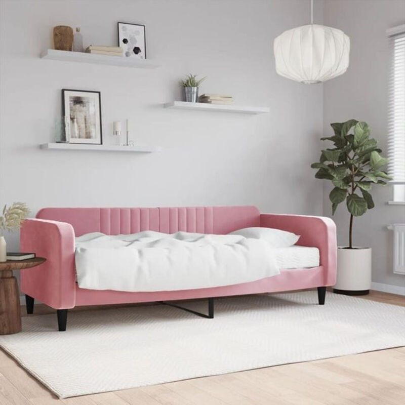 Vidaxl Polsterbett Tagesbett mit Matratze aus Samt und Metall in Rosa, B/T/H: 200 x 90 x 75 cm - Bild 1