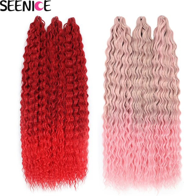 SEENICE Ariel Curl 22 Häkelhaarverlängerungen, Ombre Rot Rosa, Unisex - Bild 1