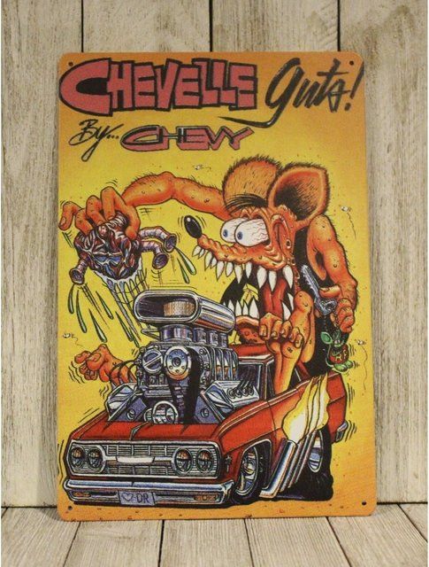 HELLOYOUNG Rat Fink Hot Rod Racing Metall-Blechschild im Vintage-Look, Multicolor, B: 30,0 cm, H: 20,0 cm, T: 1,0 cm - Bild 1