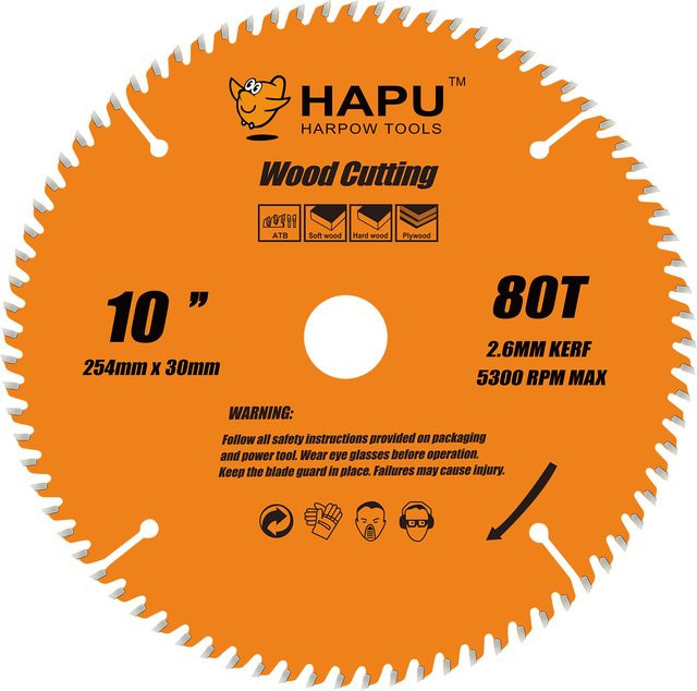 HAPU Kreissägeblatt für Holzschnitt, 10 Zoll, 80 Zähne, TCT, Bohrloch: 30 mm, Farbe: Orange - Bild 1