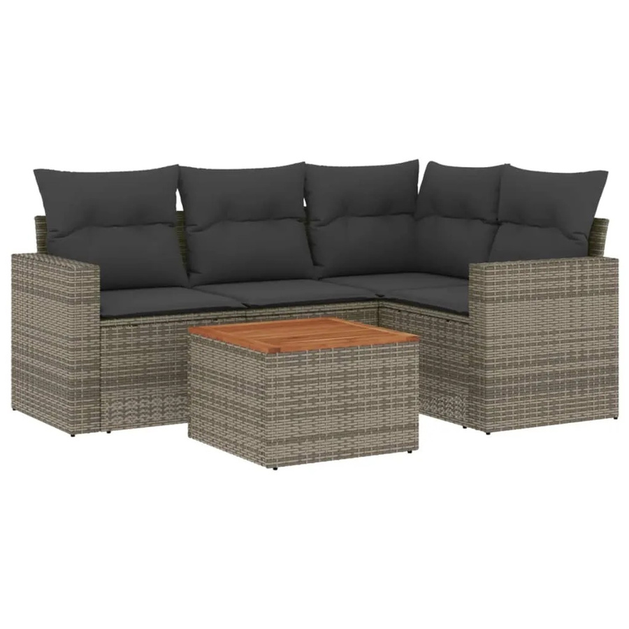 vidaXL 5-tlg. Garten-Sofagarnitur in L-Form aus grauem Poly-Rattan mit wetterfesten Kissen und pulverbeschichtetem Stahlgestell - Bild 2