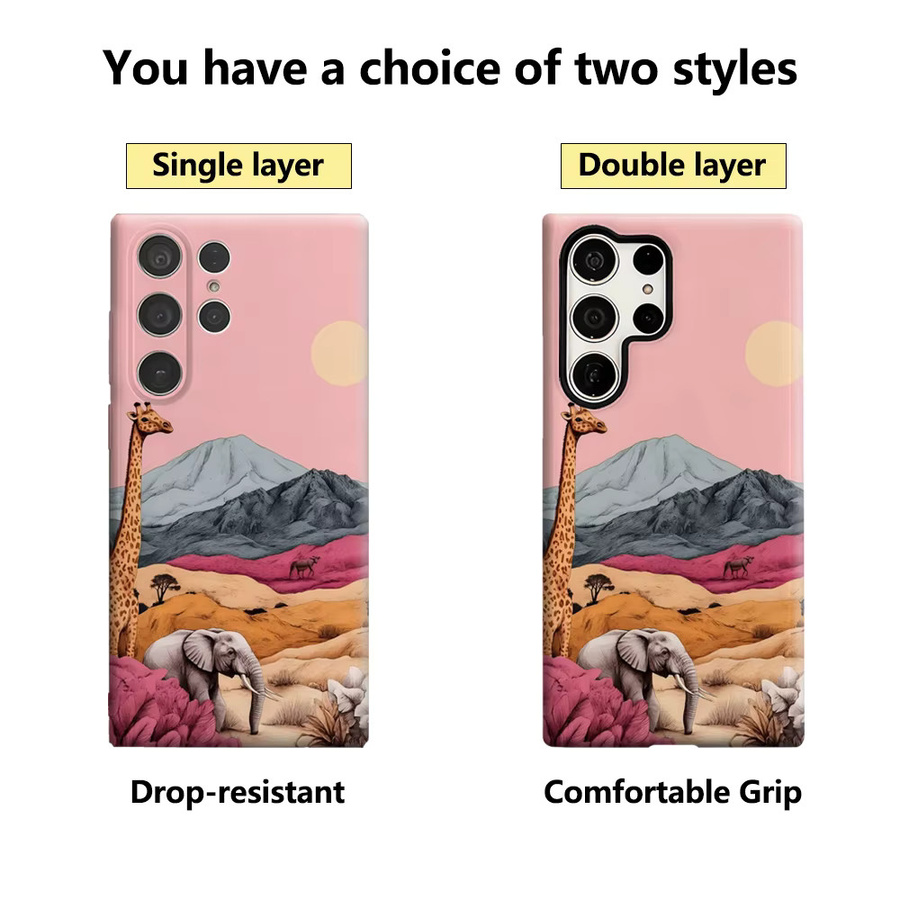 Handyhülle mit pastellfarbener Safari-Szene für Samsung Galaxy S25 Ultra, S24 und S23 Ultra Plus, glänzende doppellagige Rückseite, Multicolor - Bild 2