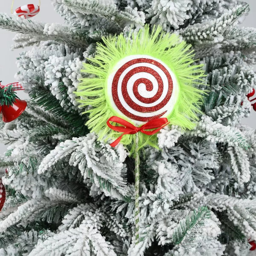 PATIMATE Weihnachtsbaum-Dekoration aus Plüsch, 2 Stück grüne Süßigkeiten-Kronen als hängende Dekoration für Weihnachten und Partys - Bild 2