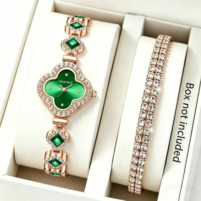 Armbanduhr Quarz, Diamantbesetzt, Roségold, Grün, Damen - Bild 1