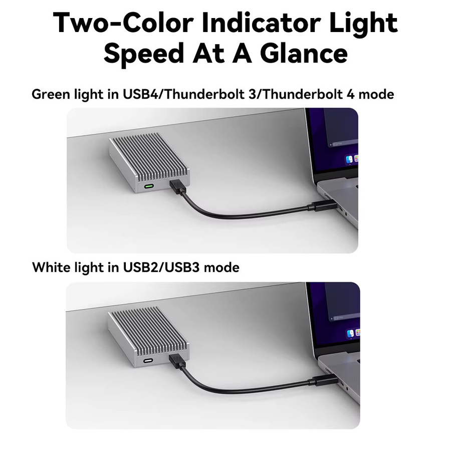 colorii.cc M.2 NVMe USB 4.0 SSD-Gehäuse mit Thunderbolt und USB-C, 40 Gbit/s, Farbe: Silber - Bild 2