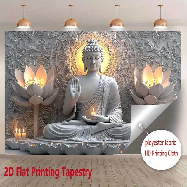 Buddha Wandteppich mit Lotus Mandala von JMG Household Supplies in Grau, Polyester Stoff mit HD-Druck für dein Wohnzimmer oder Schlafzimmer, Breite: 180 cm, Höhe: 230 cm - Bild 1