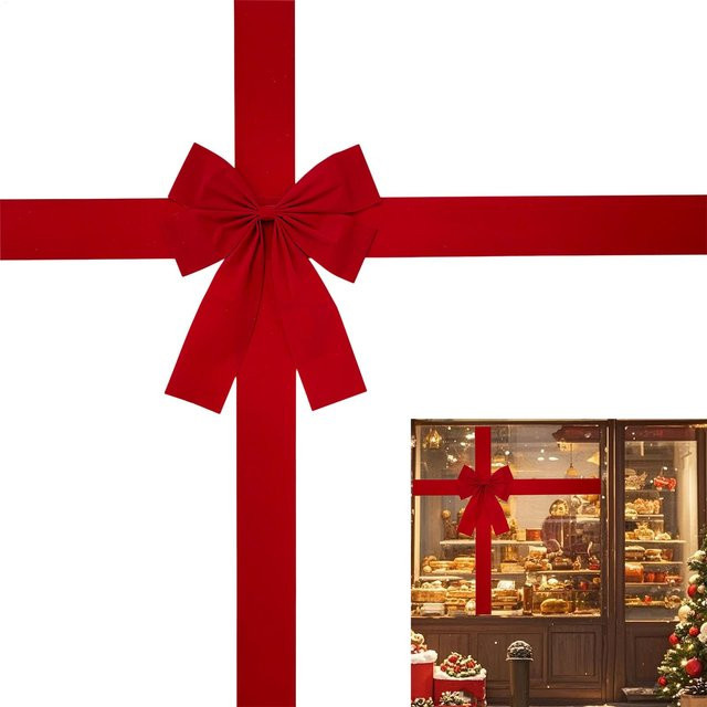 Rote Weihnachts-Schleife aus Textil als dekorativer Hänge-Bogen für die Haustür oder Hochzeiten - Bild 1