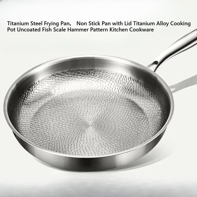Antihaftbeschichtete Bratpfanne aus Titanstahl mit Deckel und Fischschuppen-Hammermuster in Silber - Bild 1