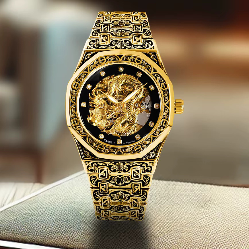 Armbanduhr Automatik, Edelstahl, Gold, Schwarz, Herren - Bild 5