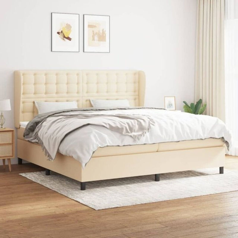 Vidaxl Boxspringbett mit Matratze in Beige aus Stoff und Massivholz, B/T: 200 x 200 cm - Bild 1