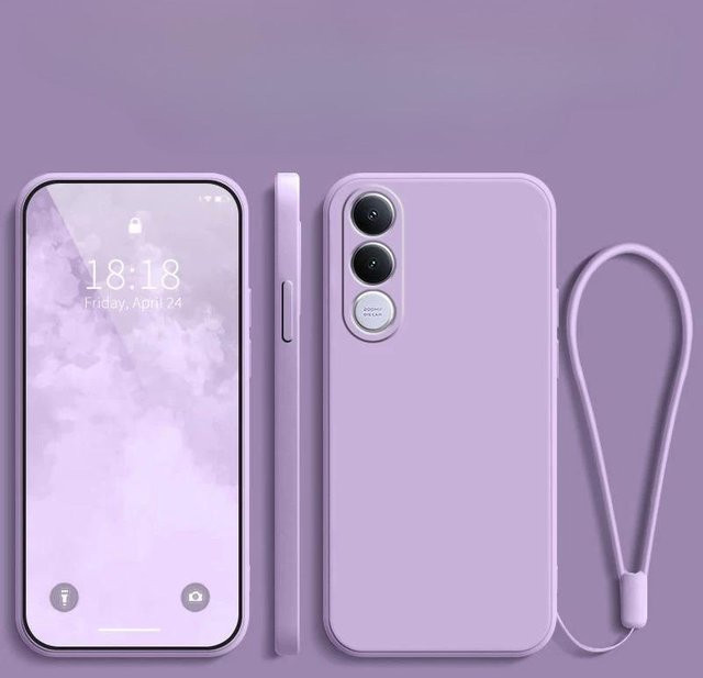 Stoßfeste Kamera-Schutzhülle aus Flüssigsilikon für VIVO V70 FE 5G in Lila mit Lanyard - Bild 1
