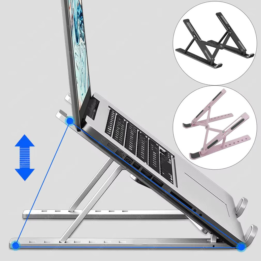 Einstellbarer Laptop Halter in Schwarz, faltbarer Notebook Ständer für Macbook Air, iPad und Tablets - Bild 1