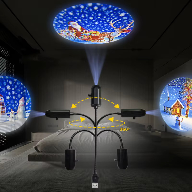 IEEYEEY USB Weihnachts Projektor mit Elch und Santa Claus Motiven, LED Nachtlicht mit umschaltbaren Mustern in Schwarz - Bild 2