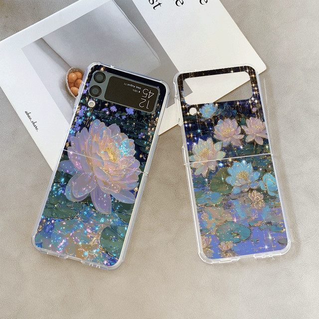 Transparente Handyhülle mit Lotusblumenmuster für Samsung Galaxy Z Flip 5, 4, 6 und 7 mit floralem Design - Bild 1