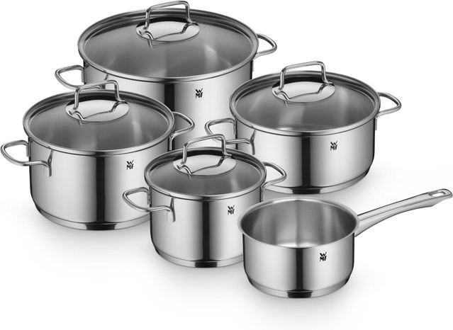 WMF Astoria Topf-Set 5-teilig aus Edelstahl mit Glasdeckel in Silber und Weiß - Bild 1