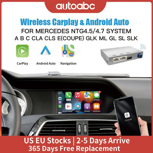 AUTOABC Drahtlose CarPlay und Android Auto Adapter für Mercedes Benz C117 W176 W204 W205 CLS GLK Klasse NTG 4.5 4.7 mit Mirror Link und Bluetooth - Bild 1