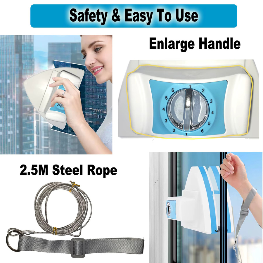 Hooha Magnetischer Fensterreiniger und Glasabzieher in Weiß, verstellbar für 8–40 mm Glasstärke - Bild 3
