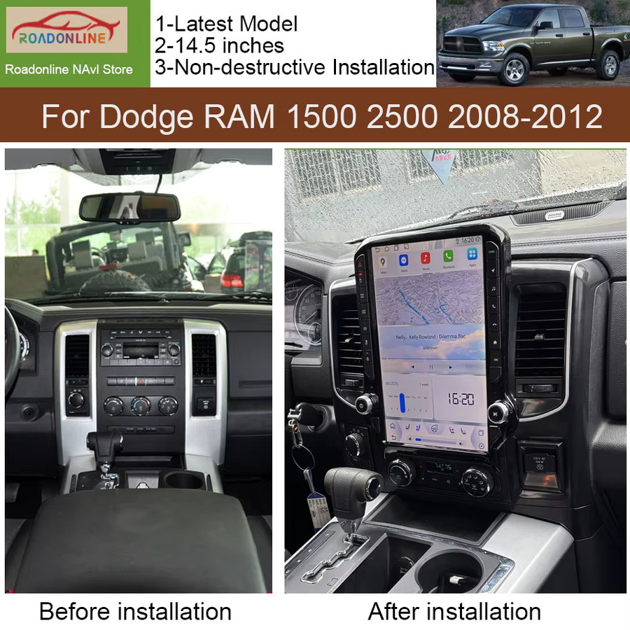 roadonline Android 15 Autoradio 14,5 Zoll für Dodge RAM 1500 2500 2008-2012 mit kabellosem Carplay, GPS-Navigation und Multimedia-Player in Schwarz - Bild 2