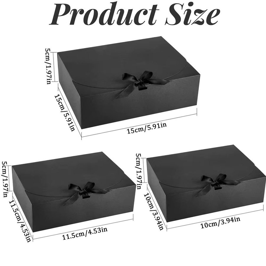 Set aus 8 oder 16 Geschenkboxen aus Kraftpapier in Schwarz mit Deckel und Schleifenbändern für Hochzeiten, Geburtstage und Festivals - Bild 2