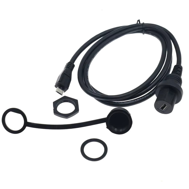 CableCC Micro-USB Datenkabel IP67 wasserdicht mit Panelmontage-Anschluss, Schwarz, Länge: 0,3 m oder 1 m - Bild 2