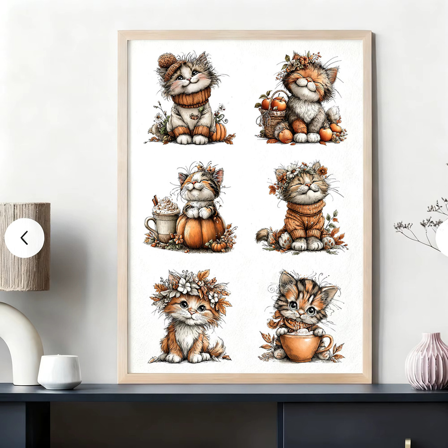 24er Set UV DTF Transferaufkleber mit herbstlichem Katzen-Design für 16oz Glas-Wasserflaschen, Mehrfarbig - Bild 5