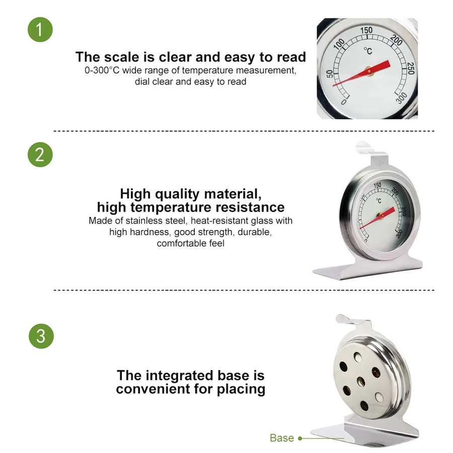 Aideepen Edelstahl Ofenthermometer in Silber für Backen und BBQ bis 300 °C - Bild 2