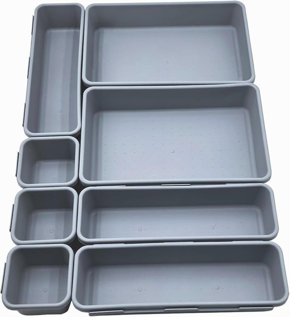 8-teiliges Schubladen-Organizer-Set aus Kunststoff in Grau mit Trenndividern für Küche, Bad und Büro - Bild 1