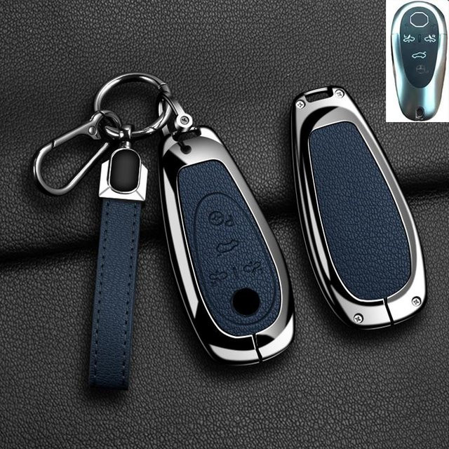 Schutzhülle für Morris Garages MG Cyberster Smart Key Fob aus Zinklegierung und echtem Leder in Blau von YTO automobile parts - Bild 1