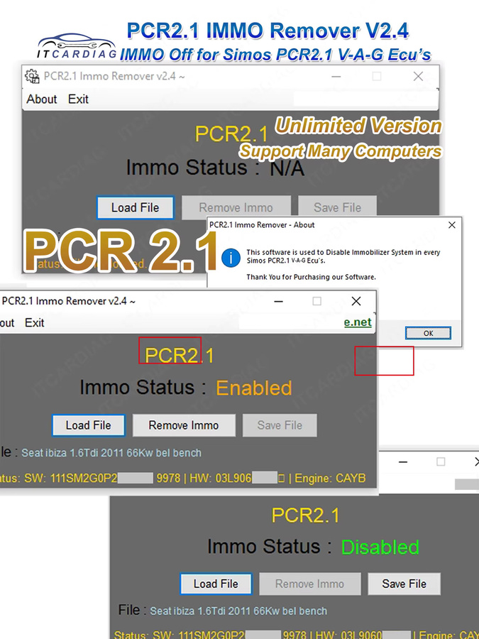 ITCARDIAG PCR 2.1 IMMO OFF Software V2.4 SIMOS-Fix Immo Remover ohne Checksum-Korrekturalgorithmus - Bild 4