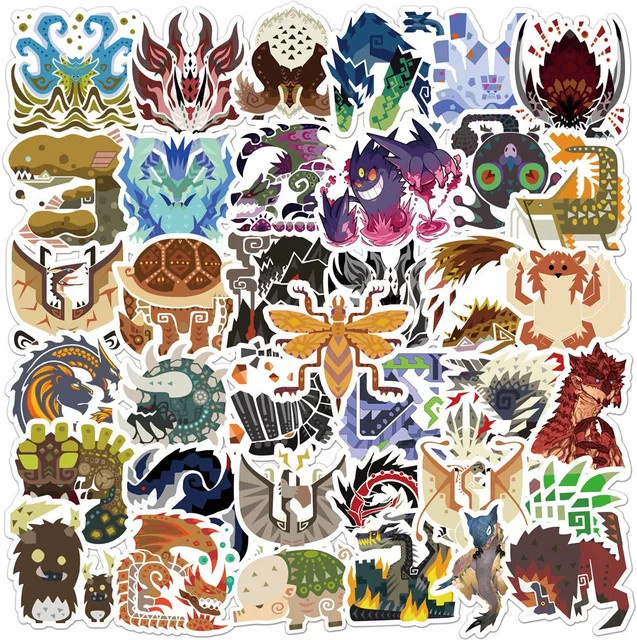50 Stück Monster Hunter Cartoon Aufkleber von GOGOTU in Multicolour für Laptop, Gepäck und Skateboard - Bild 1