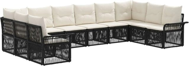 vidaXL Gartensofa-Set 10-teilig in Schwarz aus Poly-Rattan mit Metallgestell und Polsterkissen für Terrasse und Garten - Bild 1